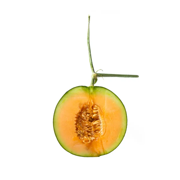 Sliced Fresh Melon Cantaloupe Isolated White Background Organic Fruit Food — Stock Photo, Image