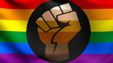 Gay Renkli İnsanlar ya da QPOC bayrağı, LGBT, ya da gökkuşağı bayrağı. Rüzgarda savrulan gurur sembolü. Resmi vatansever soyut tasarım. Dalgalanan işaret sembolünün 3 boyutlu canlandırması.