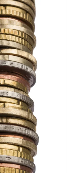 Tower of different euro coins in close up shot — Stock Photo, Image