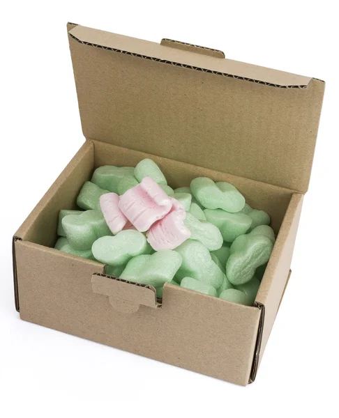 녹색 거품와 일부 분홍색 것 포장 상자 — 스톡 사진