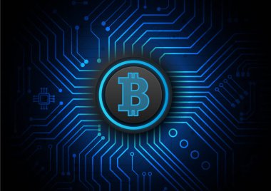 Yüksek teknolojili dijital veri bağlantı sistemi ve bilgisayar elektronik tasarımı ile Bitcoin Devre Arkaplanı