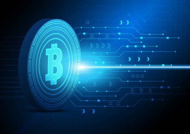 Yüksek teknolojili dijital veri bağlantı sistemi ve bilgisayar elektronik tasarımı ile Bitcoin Devre Arkaplanı