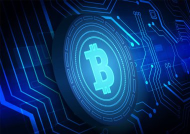 Yüksek teknolojili dijital veri bağlantı sistemi ve bilgisayar elektronik tasarımı ile Bitcoin Devre Arkaplanı