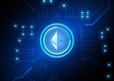 Yüksek teknolojili dijital veri bağlantı sistemi ve bilgisayar elektronik tasarımı olan kripto para birimi teknolojisi arka planı
