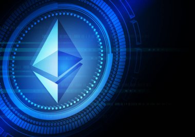 Yüksek teknolojili dijital veri bağlantı sistemi ve bilgisayar elektronik tasarımı olan kripto para birimi teknolojisi arka planı