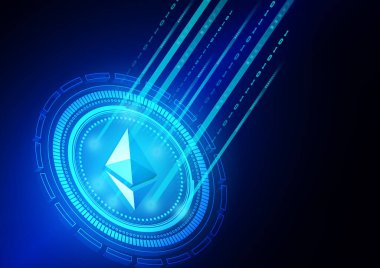 Yüksek teknolojili dijital veri bağlantı sistemi ve bilgisayar elektronik tasarımı olan kripto para birimi teknolojisi arka planı