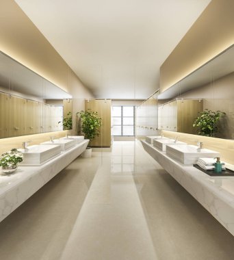 3D işlemeli ahşap ve modern halka açık tuvalet