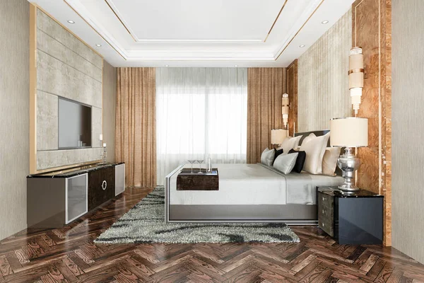 Rendering Lusso Classico Moderno Camera Letto Suite Hotel — Foto Stock