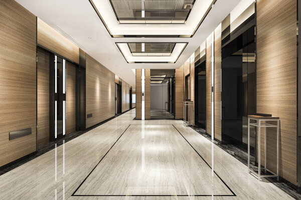 3d rendering  ift lobby in business hotel with luxury design near corridor