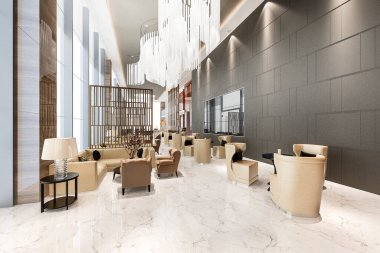 3d rendering modern luxury hotel and office reception and meeting lounge clipart