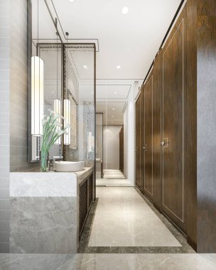 3D işlemeli ahşap ve modern halka açık tuvalet