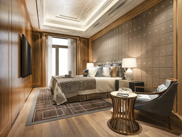 Rendering Mooie Luxe Slaapkamer Suite Hotel Met Werktafel — Stockfoto