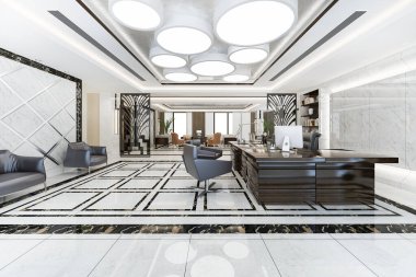 3D sunma lüks iş toplantısı ve yürütme ofisinde çalışma odası