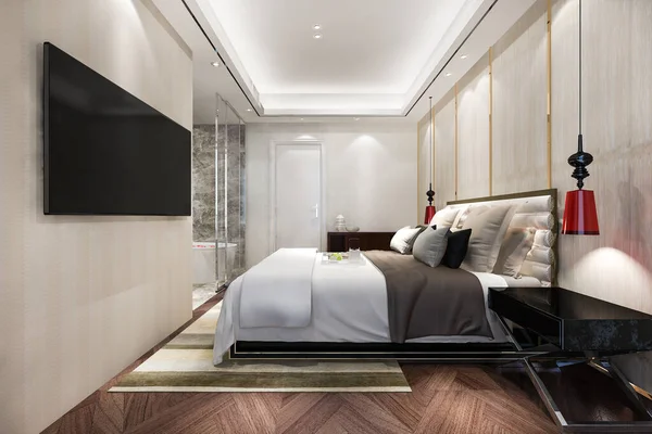 Rendering Moderne Luxe Slaapkamer Suite Badkamer — Stockfoto