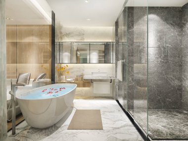 Lüks fayanslı klasik modern banyo.