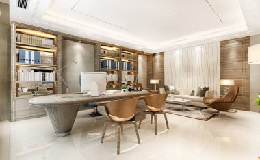 3D sunma lüks iş toplantısı ve yürütme ofisinde çalışma odası