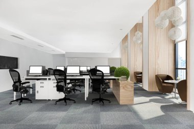 3 boyutlu iş görüşmesi ve ofis binasındaki çalışma odası.