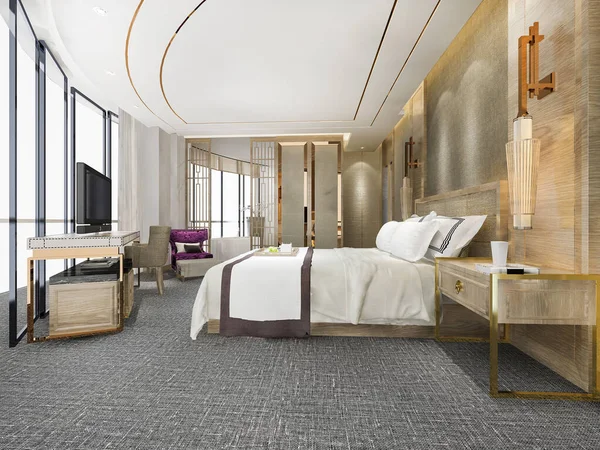 Rendering Moderne Luxe Slaapkamer Suite Badkamer Hotel — Stockfoto