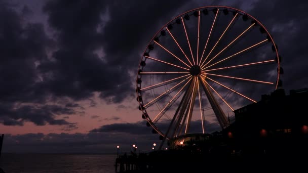 Great Wheel Sunset Seattle Water Front Washington Eua Agosto 2019 — Vídeo de Stock