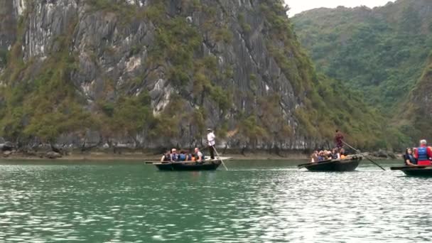 Tourists Traditional Boats Long Bay Cat National Park Vietnam Április — Stock videók