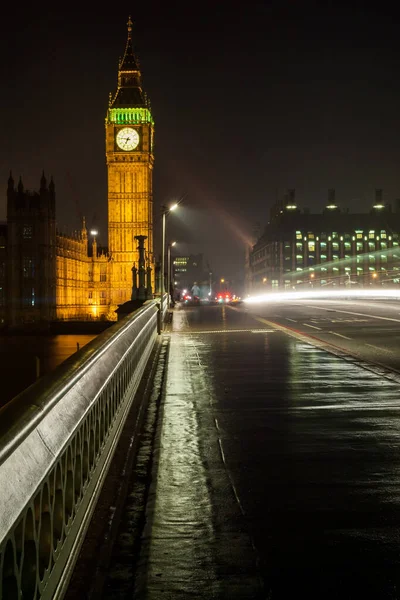 Big Ben Houses Parliament Och Westminster Bridge London Natten — Stockfoto