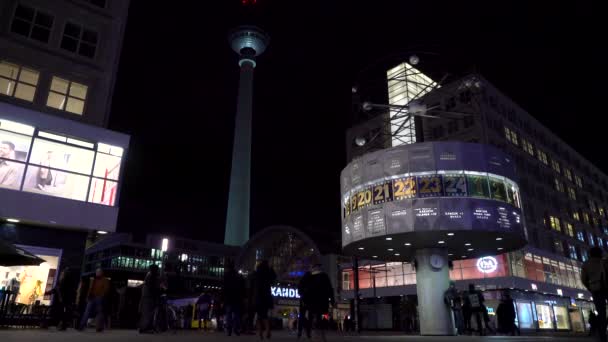 Világ Órája Tram Emberek Alexanderplatz Ban Berlin Németország 2019 Február — Stock videók