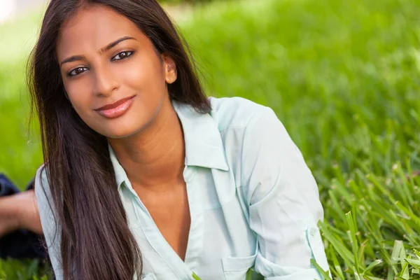 Outdoor Portrait Beautiful Indian Asian Young Woman Girl Summer Sunshine — Stock Photo, Image