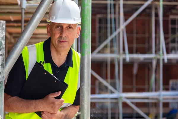 Serious Looking Male Builder Foreman Worker Contractor Architect Construction Building — Stock Photo, Image