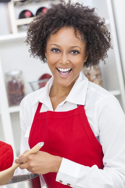 Mixed Race African American Woman Cooking Kitchen — Stock Photo, Image