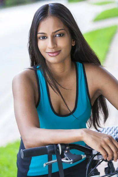 Indian Asian Young Woman Girl Fitness Cycling — Stockfoto