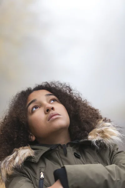 Mixed Race African American Girl Young Woman Looking Up — Stock Photo, Image