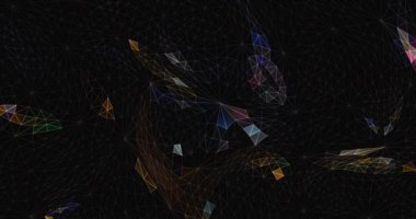 Çokgen mozaik. Yanardöner 3D renkler geometrik üçgenler ve kafeslerin rastgele şekilleri