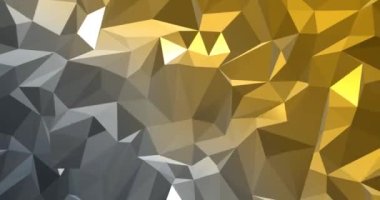 Altın ve gri gradyanı olan çokgen kristaller. Geometrik 3d çokgenler trend sarı ve metalik renkler oluşturur