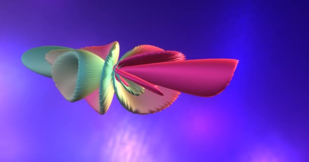 Kosmiczny statek kosmiczny w abstrakcyjnej przestrzeni. Futurystyczny pancernik 3d renderować wykonany z żyjącego zmieniającego się metalu — Wideo stockowe