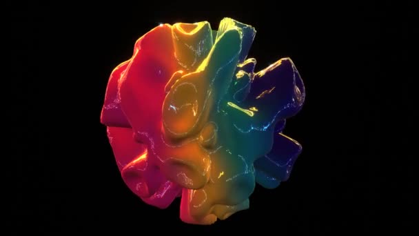 Sfera neonică abstractă cu creșteri geometrice. Schimbarea 3d face mingea cu ramuri futuriste în stil de artă aleatorie — Videoclip de stoc