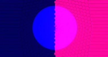 Kare karolardan oluşan neon açılış halkası. Eflatun zemin yüzeyinin 3D görüntülemesini indir
