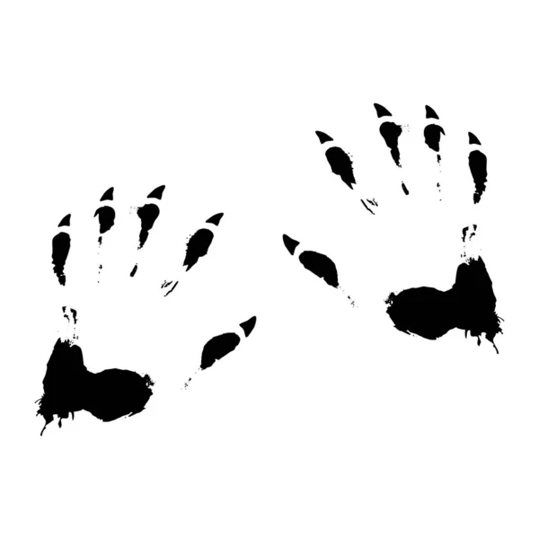 Ohavné otisky černé šablony rukou s drápy. Stopy zlého vlkodlaka a nebezpečného mutanta — Stockový vektor