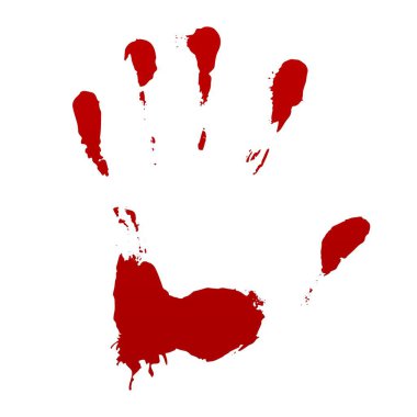 Üzerine kanlı el izi simgesi yazılmış. Korkunç kırmızı, cinayet ve vahşi suç izlerini sildi.