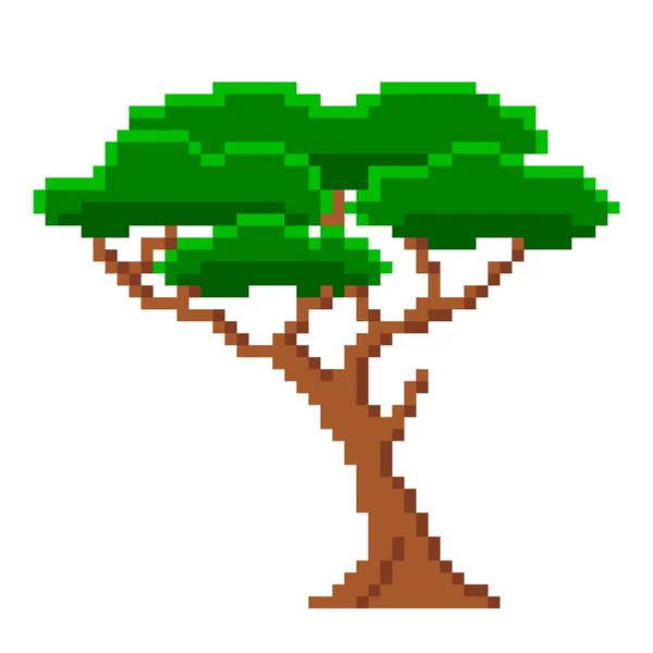 Pixelado exuberante árbol viejo. Antiguo baobab africano con follaje verde — Vector de stock