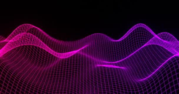 Ondas Malla Neón Espacio Oscuro Purple Render Arroyos Sonido Energía — Vídeos de Stock