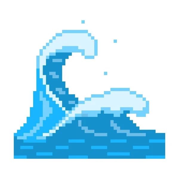 Fala Pikselowa Burzy Oceaniczne Tsunami Ogromnymi Niebieskimi Grzbietami Białą Pianką — Wektor stockowy