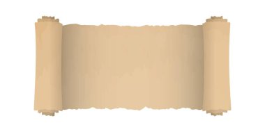 Açılmış antika parşömen. Eski moda tasarımı olan resimler için kıvrımlı kenarları olan boş bir ortaçağ kağıdı.