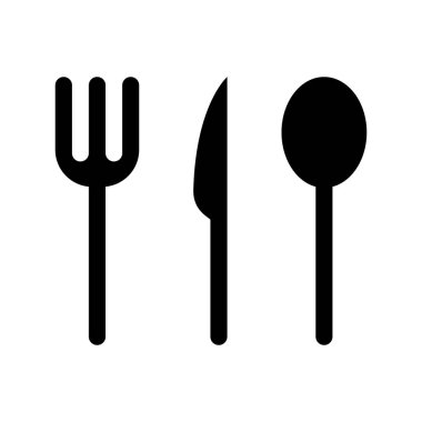 Çatal kaşık ve bıçak ikonu. Yemek ve servis için basit siyah çatal bıçak takımı. Atıştırma ve görkemli ziyafetler için mükemmel.
