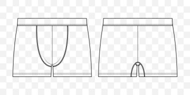 Taslak adam geniş bacak külot boksör ön ve arka görüntüler. İç çamaşırı desenli külot. Günlük rahat tasarım ve egzersiz için.