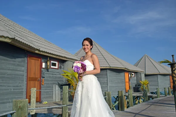 海辺の結婚式のポーズでアジアの花嫁 — ストック写真