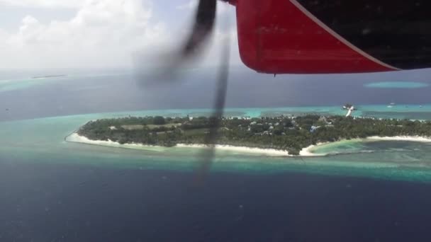 Avión volando sobre la isla de las Maldivas — Vídeo de stock