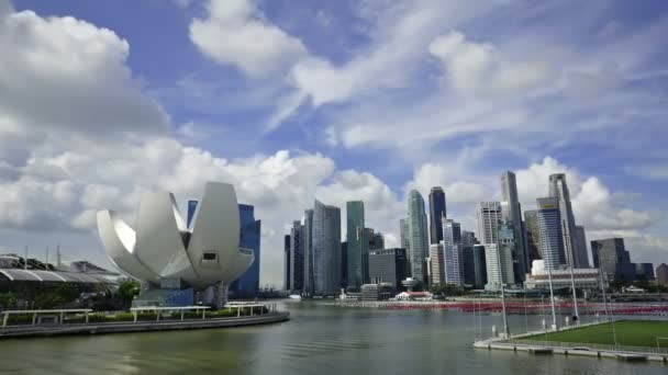 01 Dec 2014, Singapore, Singapore: Zooming in on Singapore CBD Landscape with moving clouds — Stock Video