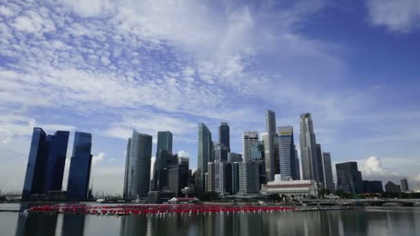 01 Dec 2014, Singapore, Singapore: Zooming in on Singapore CBD Landscape with moving clouds — Stock Video