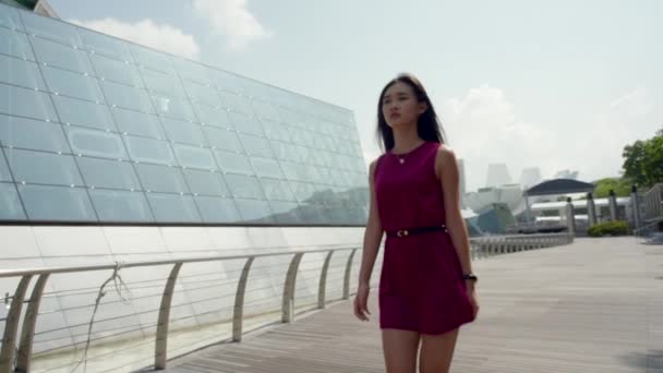 Mladá Asiatka chůzi s jistotou venkovní zpomalené — Stock video
