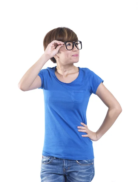 Tomboy Aziatische Chinees meisje op zoek in blauw — Stockfoto